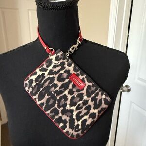 Coach Leopard Print Wristlet with Red Accents